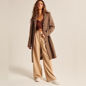 NWT Abercrombie and Fitch Woolblend Dad Coat - Brown Pattern - Small